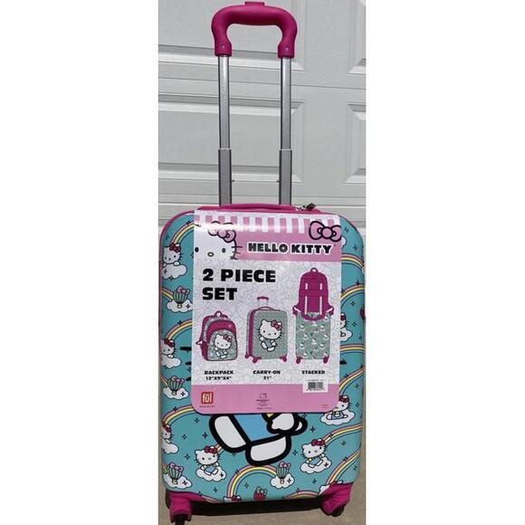 Hello Kitty 2 Piece Luggage Set Backpack & Carry-on New Spinner Glitter Sanrio - Picture 7 of 9